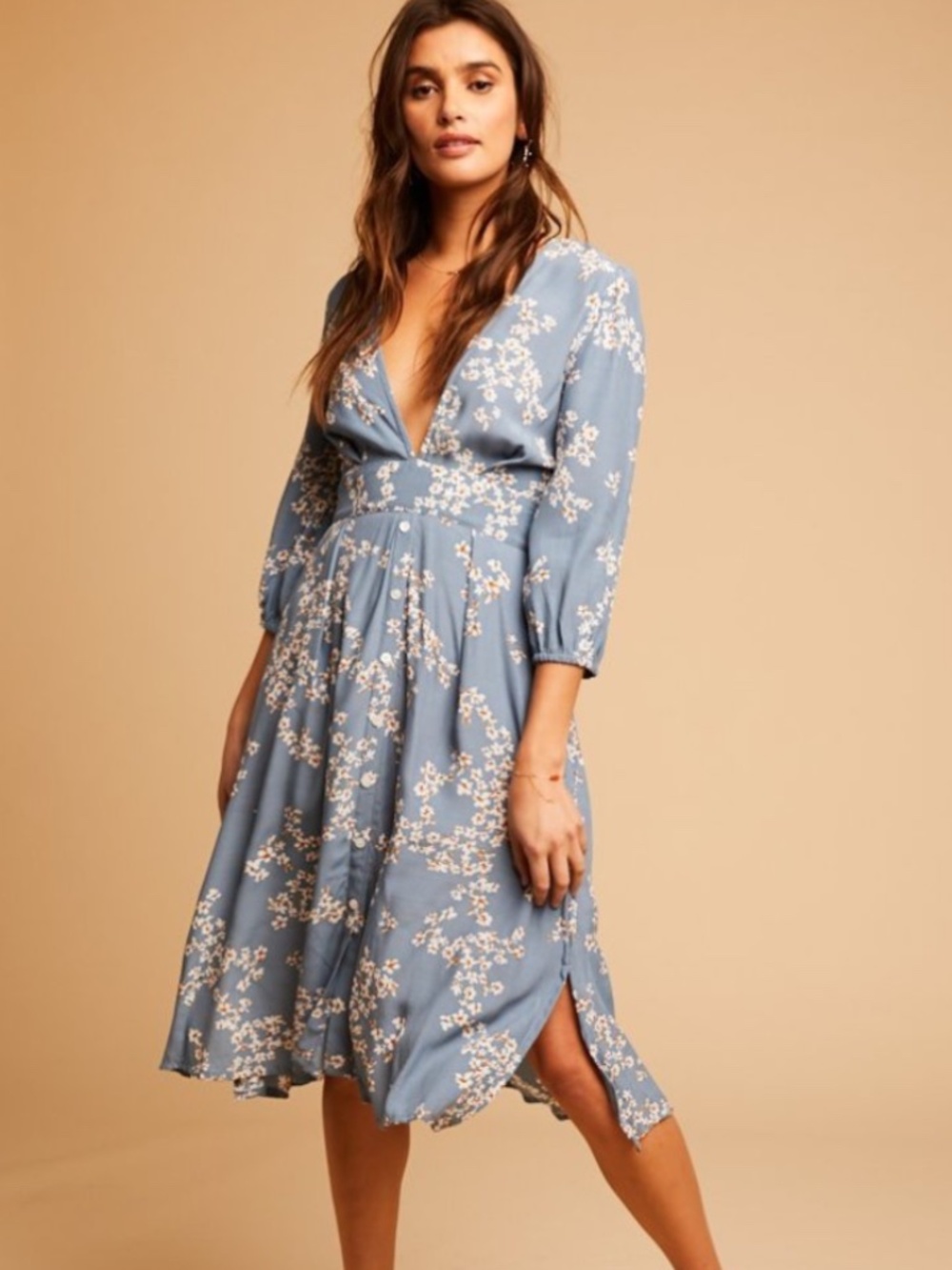 Faithfull the Brand Chloe Cornflower Blue White Floral Midi Dress Size 4